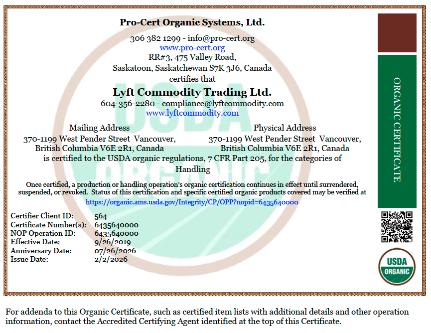 Pro-cert Organic Certificate